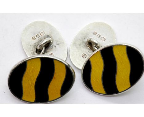 Sterling silver and enamel Honey Bee cufflinks, fully hallmarked. P&amp;P Group 1 (£14+VAT for the first lot and £1+VAT for s