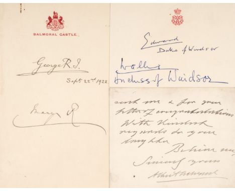 * Edward (Duke of Windsor &amp; Wallis, Duchess of Windsor). A signed personal stationery card, 'Edward, Duke of Windsor' and