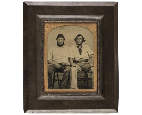 * Ambrotype. Quarter-plate ambrotype of two slate workers with their tools, c. 1860, mounted in a slate frameQTY: (1)