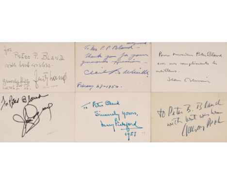 * Film Autographs. A group of 13 autographed index cards for Peter Bland, c. 1950s and later, autographs with sentiments addr