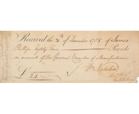 * Nicholson (William, 1753-1815), English chemist, writer, translator, publisher, inventor, patent agent and civil engineer w