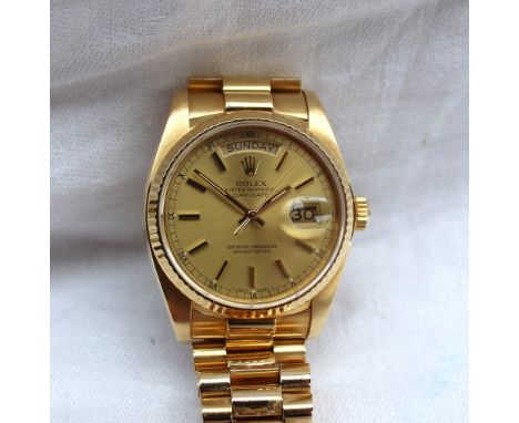 Rolex - A Gentleman's 18k Oyster Perpetual Day Date Superlative Chronometer wristwatch, ref: 18038, Chronometer Officially Ce
