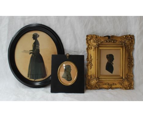 Field 
Portrait of a gentleman in profile
A painted silhouette
Signed
Trade label verso
8.5 x 7cm
Together with a full length