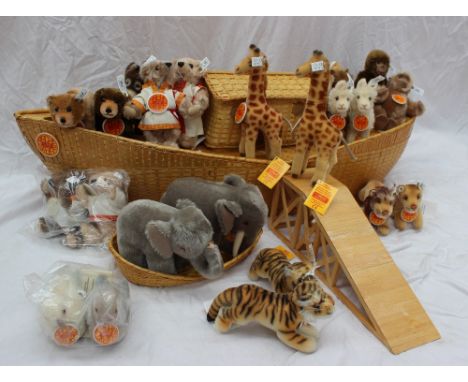 A Steiff Noah`s Ark set circa 1997, all of a limited edition of 8000 pieces, comprising the wood & wicker Ark, 038006, 102cm 