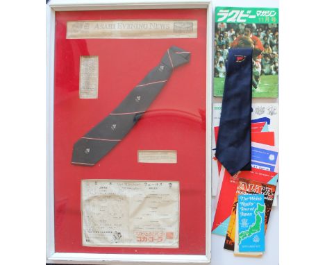 A presentation montage for Welsh R.F.U. tour of Japan 1975, the tie was presented to Pontypridd R.F.C. assistant treasurer, M