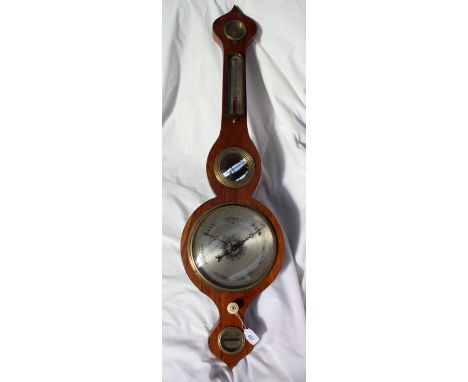 A 19th century rosewood onion topped banjo barometer, with a brass hygrometer, alcohol thermometer, convex mirror, silvered d