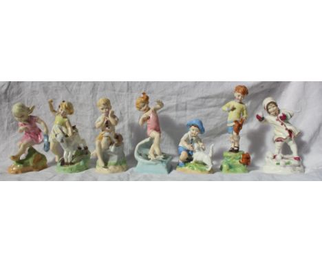 Seven assorted Royal Worcester figures modelled by F G Doughty, depicting the months of the year including 'March', No.3454, 