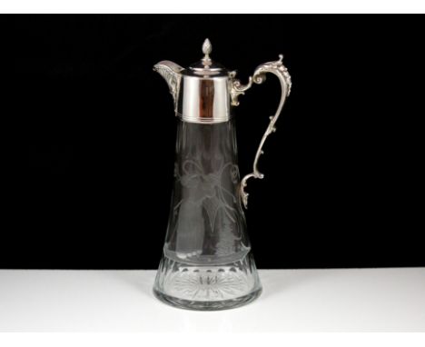 GOLFING - An unusual contemporary Sterling Silver mounted cut glass claret jug makerâ€™s mark WW, Sheffield 2000. The taperin