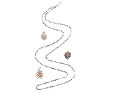 A collection of antique Sterling Silver watch chains to include one 53â€ example, and two shorter examples each of which is f