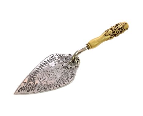 An antique Victorian Sterling Silver ceremonial presentation trowel by John Harrison & Co, Sheffield 1875. The tapering blade