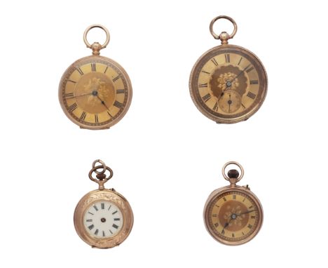 Four vintage pocket watches, two with 14ct yellow gold cases, one with 9ct yellow gold case and the other by H Samuel in yell