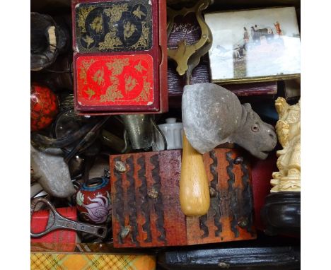 A musical box, playing cards, a card case, ornaments etc 