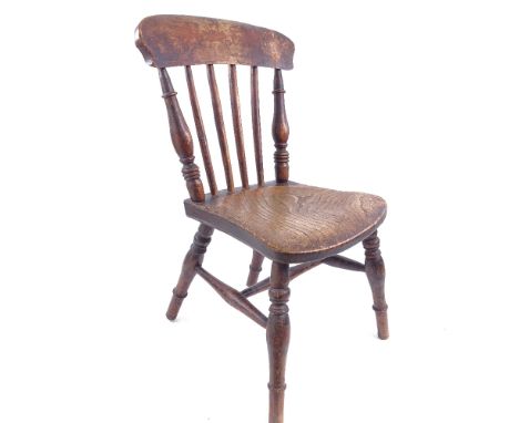 An Antique elm seated stick-back child's chair, on turned legs, seat height 29cm 