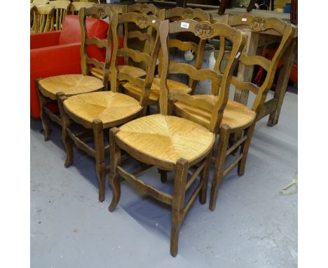 A set of 6 French beech ladder-back dining chairs 