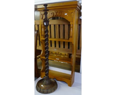 A pine hanging open shelf, and a Victorian barley twist candle stand 