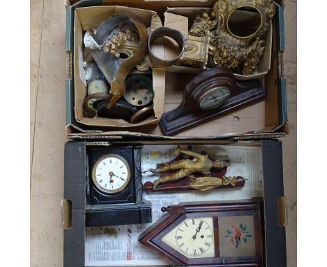 2 boxes with clocks and clock parts 
