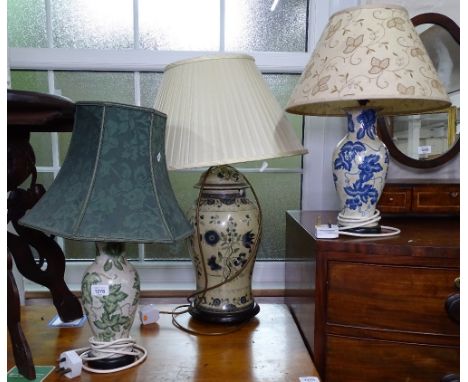 3 various ceramic table lamps and shades 