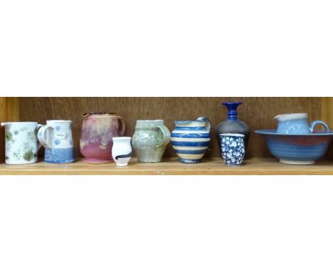 Various Studio pottery jugs, vases and bowl (1 shelf) 