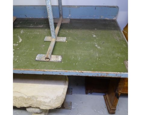 A pair of Vintage industrial machine tables, L275cm 