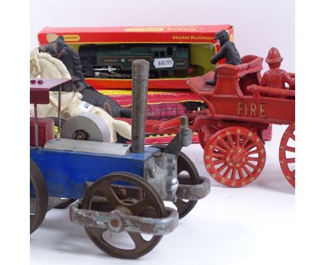 A reproduction painted cast-iron fire patrol, Hornby Dublo Duchess of Montrose locomotive and tender, scratch-built traction 