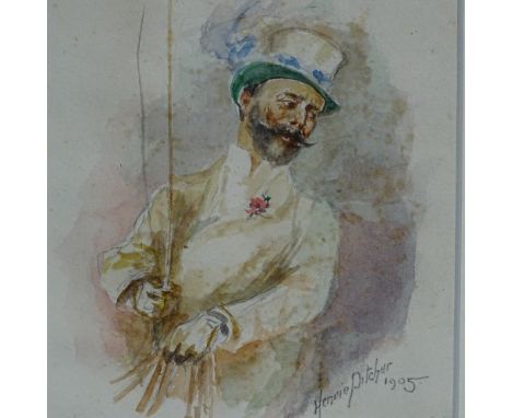 Henri Pitcher, pair of watercolours, portraits of coachmen, signed and dated 1905, 6" x 4.5", mounted in common frame 