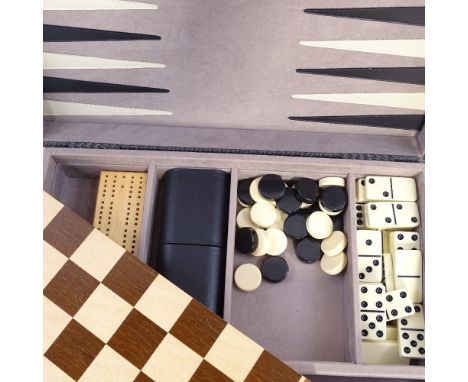 A Harrods Games Compendium, complete with games board, dominos and backgammon, case length 42cm 