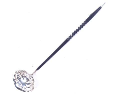 A silver and turned ebony-handled toddy ladle, Sheffield 1973, maker's marks for Francis Howard 