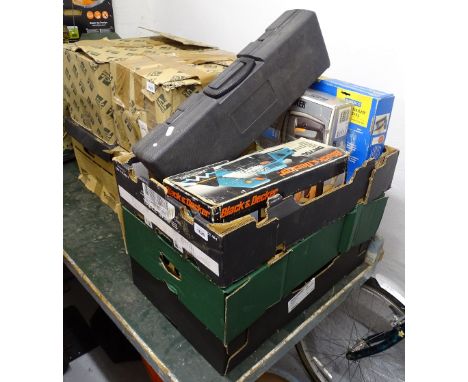 3 boxes of various hand tools, and boxed power tools 