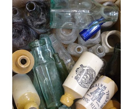 A box of Vintage stoneware and glass bottles 