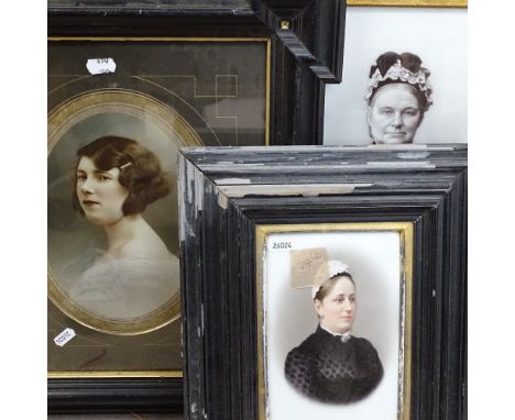 2 19th century portraits on porcelain, and an early 20th century photographic portrait, all framed (3) 