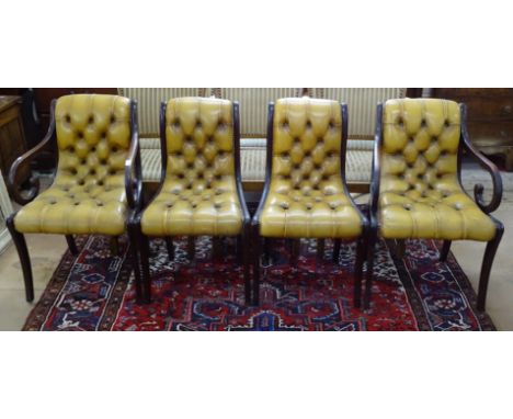 A set of 4 mahogany and button-back leather upholstered dining chairs (2 and 2) 