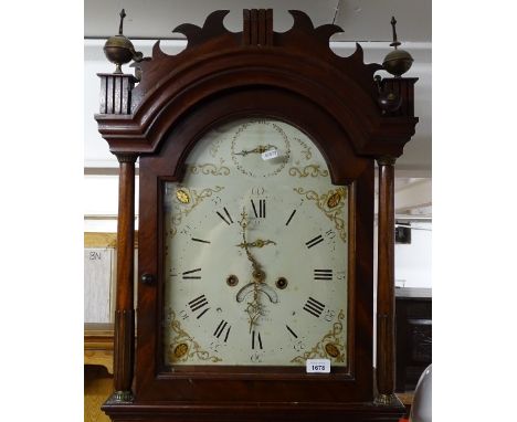 An 18th century 2-train longcase clock, with a 12" arch-top dial with 2 subsidiary dials by John Payne Sevenoaks, mahogany-ca