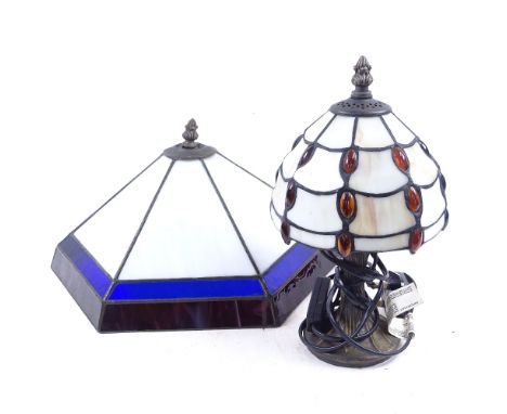 A small Tiffany style table lamp, and a leadlight hexagonal glass shade, 37cm across 