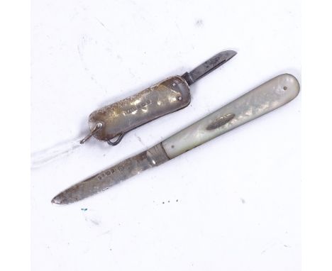 2 Antique silver-bladed and mother-of-pearl fruit knives, another, and a silver combination buttonhook and knife (4) 