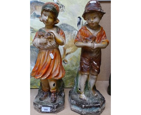 A pair of Vintage painted pottery children, 48cm 