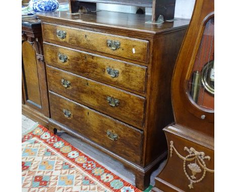 An 18th century oak chest of 4 long drawers, with bracket feet, W103cm, H103cm 