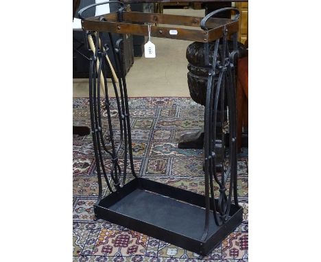 A copper and wrought-iron stick stand, W46cm 