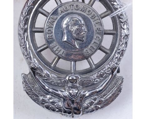 A chrome plate Royal Automobile Club car badge, serial no. 12088 