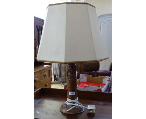 An Indian carved hardwood table lamp and shade, height including shade 65cm 