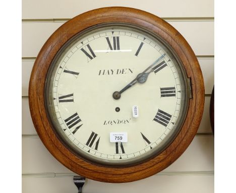 A walnut-cased dial wall clock, early 20th century, painted dial signed Hayden of London, diameter 38cm 