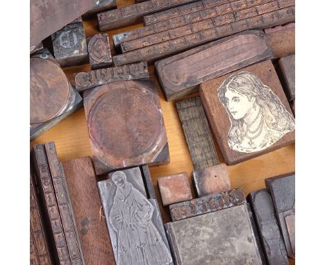 A 19th century heavy brass concrete pattern roller, by A Gilchrist of Glasgow, and various copper-mounted printing blocks 