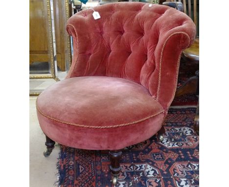 A small Victorian button-back upholstered nursing chair 