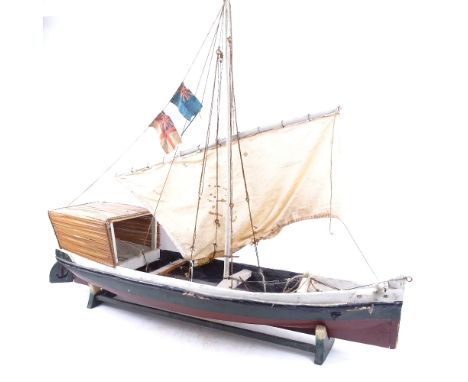 A Vintage handmade painted wood-hulled Felucca, hull length 88cm 