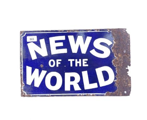 Double-sided enamel News of The World advertising sign, 55.5cm x 41cm 