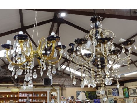 2 Japanese painted and gilded ceramic 6-branch chandeliers (2) 