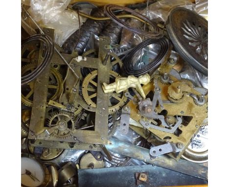 2 boxes with clock parts, gilt-metal clock case etc 