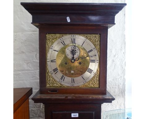 An 18th century 2-train longcase clock, 12" square dial with 2 subsidiary dials, signed Richard Reed Chelmsford, oak-cased, H