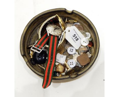 Gentleman's Rotary 'Incabloc' chrome strap watch, a Bimesa gentleman's strap watch and various cufflinks, coins, etc. 