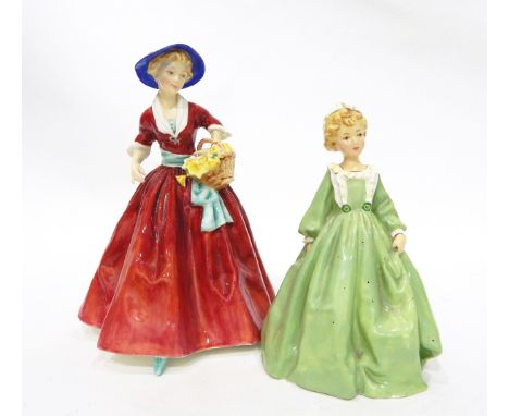 Royal Worcester Doughty figure 'Spring Morn' 3548, circa 1950's, 22cm high together with another figure of young girl in gree