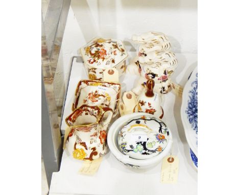 Quantity of Masons ironstone pottery to include Mandalay pattern pair of seahorse models, 'Brown Velvet' jug, trinket pot, et